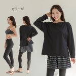 画像16: ロング袖Tシャツ　ショットパンツ　トップス　ハイウェストショーツ　9分レギンス　5点セット体系カバー水着 　水着レディース 　体型カバー ラッシュガード　大きいサイズ ママ水着　リゾート水着 ヨガウェアにも　スポーツウェア [SW25B2-01] (16)