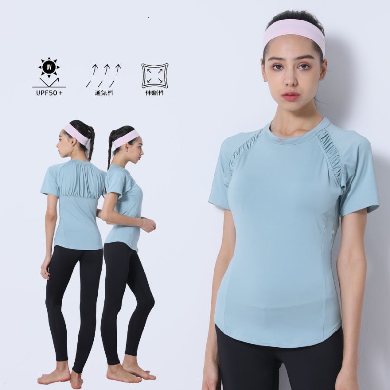 画像22: カップ付きヨガ単品Tシャツ Tシャツ レディース 半袖 ストレッチ 吸汗 速乾 スポーツ ナイロン 無地 シャツ ランニング ソフト ヨガ トップス テニス ジム ウェア 透け防止 UVカット 運動着 [YGW20-16] (22)