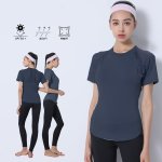 画像24: カップ付きヨガ単品Tシャツ Tシャツ レディース 半袖 ストレッチ 吸汗 速乾 スポーツ ナイロン 無地 シャツ ランニング ソフト ヨガ トップス テニス ジム ウェア 透け防止 UVカット 運動着 [YGW20-16] (24)