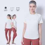 画像21: カップ付きヨガ単品Tシャツ Tシャツ レディース 半袖 ストレッチ 吸汗 速乾 スポーツ ナイロン 無地 シャツ ランニング ソフト ヨガ トップス テニス ジム ウェア 透け防止 UVカット 運動着 [YGW20-16] (21)