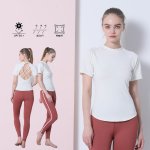 画像22: 半袖ヨガ単品Tシャツ　レディース 半袖 接触冷感 トップス Tシャツ 春 夏 ヨガウェア ロング丈 ストレッチ 吸水 速乾 消臭 体型カバー ゆったり 20代 30代 40代 50代 60代 長め フィットネス スポーツ [YGW20-15] (22)