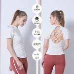 画像14: 半袖ヨガ単品Tシャツ　レディース 半袖 接触冷感 トップス Tシャツ 春 夏 ヨガウェア ロング丈 ストレッチ 吸水 速乾 消臭 体型カバー ゆったり 20代 30代 40代 50代 60代 長め フィットネス スポーツ [YGW20-15] (14)
