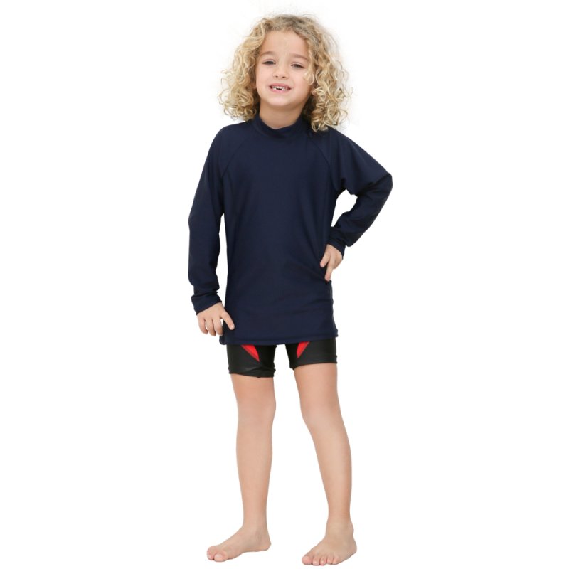 画像6: 男児ロング袖　無地シンプル　水着ウェア　ラッシュガード キッズ スクール 長袖 フードなし ジップアップ 無地 男の子 女の子 小学生 中学生 学校 授業 紺 ネイビー uvカット (6)