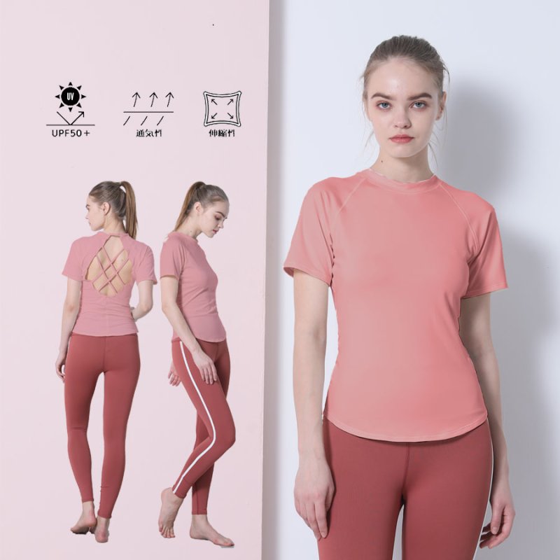 画像24: 半袖ヨガ単品Tシャツ　レディース 半袖 接触冷感 トップス Tシャツ 春 夏 ヨガウェア ロング丈 ストレッチ 吸水 速乾 消臭 体型カバー ゆったり 20代 30代 40代 50代 60代 長め フィットネス スポーツ [YGW20-15] (24)