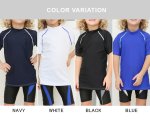 画像4: 男児半袖 水着ウェア ッシュガード キッズ スクール 水着 半袖 ラッシュ tシャツ 子供 学校 水陸両用 スイムウェア スポーツ 小学生 中学生 スイム 男女兼用 [UVカット・冷感速乾] (4)