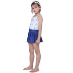 画像17: カチューシャつき インナーつき デニム風スカート 水着Tシャツ キャミソール 体系カバー 子供水着セット　ガールズ 女の子 上下セット キッズ 子供用 UVカット フィットネス水着 (17)