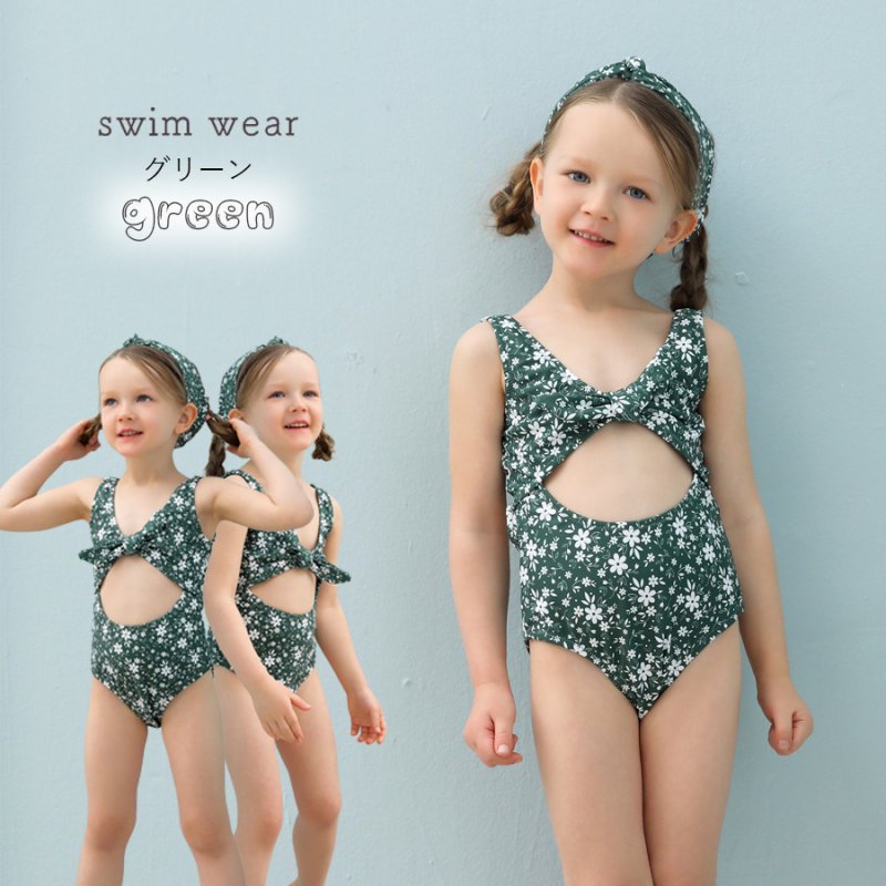 画像5: カチューシャ付き 子供（小）水着 女の子 ワンピース キッズ リボン 子ども用水着 ワンピース 水泳 スイムウェア ウェアキッズ スイムウェア 旅行温泉 紫外線対策 5サイズ (5)