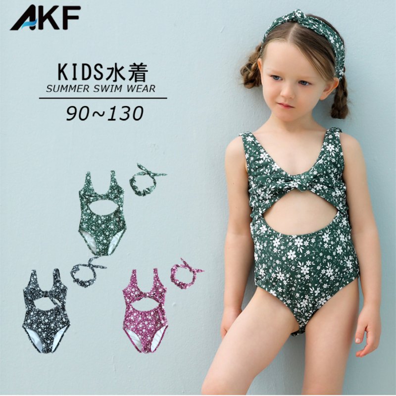 画像1: カチューシャ付き 子供（小）水着 女の子 ワンピース キッズ リボン 子ども用水着 ワンピース 水泳 スイムウェア ウェアキッズ スイムウェア 旅行温泉 紫外線対策 5サイズ (1)
