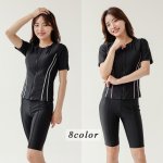 画像5: 競泳練習用水着 めぐれ防止ボタン着き フィットネス 水着セット キャップ付き レディース セパレート 半袖 上下セット 大きいサイズ 4L(17L) 5L(19L) 体型カバー (5)