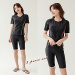 画像8: 競泳練習用水着 めぐれ防止ボタン着き フィットネス 水着セット キャップ付き レディース セパレート 半袖 上下セット 大きいサイズ 4L(17L) 5L(19L) 体型カバー (8)