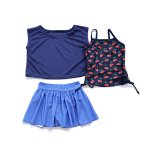 画像9: カチューシャつき インナーつき デニム風スカート 水着Tシャツ キャミソール 体系カバー 子供水着セット　ガールズ 女の子 上下セット キッズ 子供用 UVカット フィットネス水着 (9)