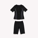 画像10: 競泳練習用水着 めぐれ防止ボタン着き フィットネス 水着セット キャップ付き レディース セパレート 半袖 上下セット 大きいサイズ 4L(17L) 5L(19L) 体型カバー (10)