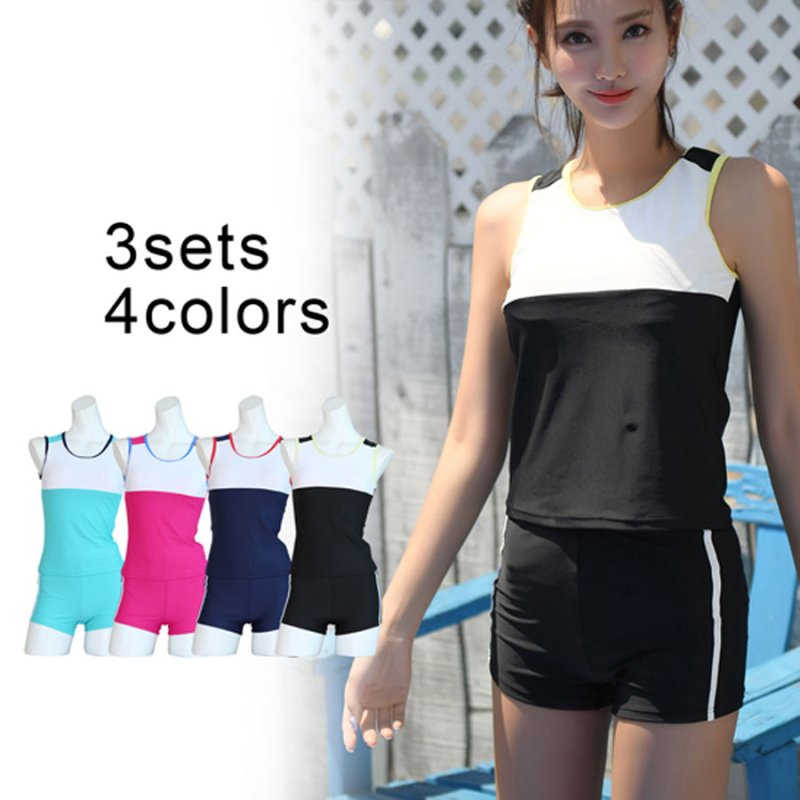 画像2: スポーツフィットネス3点セット水着　水着 レディース 体型カバー 女性 高校生水着　ショットスイム　付き 3点セット ノースリーブ めくれ防止パンツセット　大学生水着　 (2)