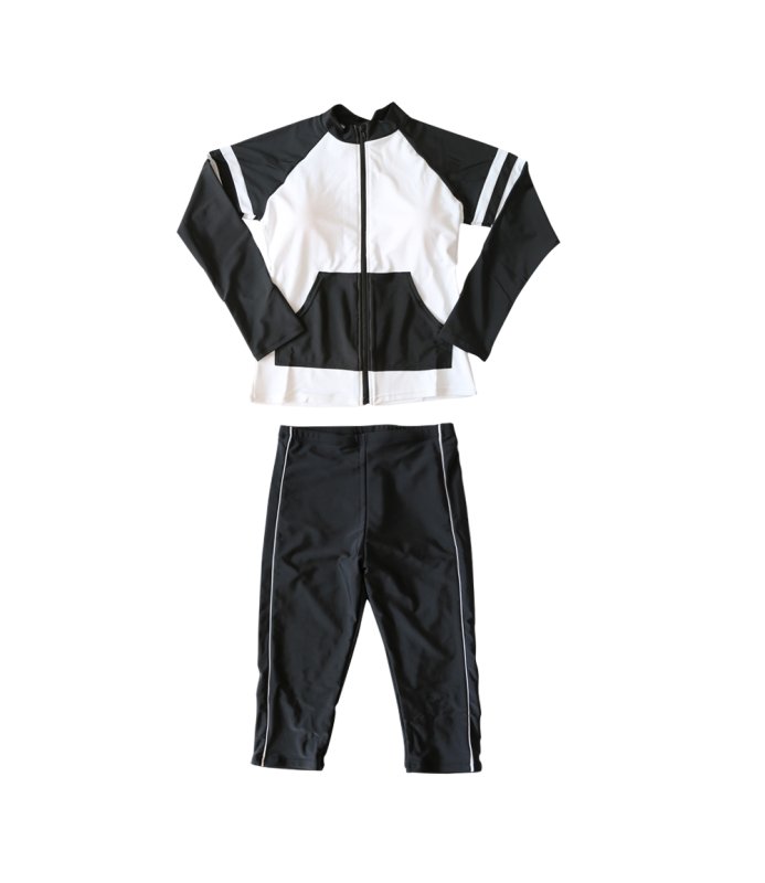 画像8: ロング袖　７分レギンスパンセット　フィットネス水着　めぐれ防止付き　水着 レディース セパレート 半袖 上下セット めくれ防止 スクール UVカット ファスナー 袖付 体型カバー カップ付 (8)