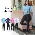画像2: ロングファスナーフィットナス水着 フィットネス 水着 レディース セパレート 長袖 上下セット めくれ防止 スクール UVカット ファスナー 袖付 体型カバー カップ付 (2)