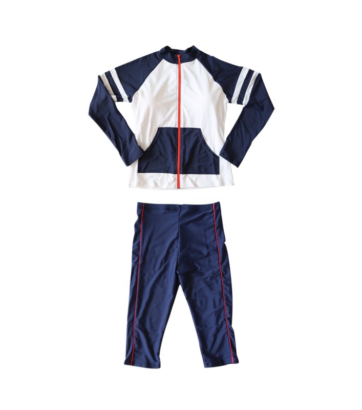 画像7: ロング袖　７分レギンスパンセット　フィットネス水着　めぐれ防止付き　水着 レディース セパレート 半袖 上下セット めくれ防止 スクール UVカット ファスナー 袖付 体型カバー カップ付 (7)