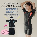 画像2: スイムキャップ付き フィットネス水着 レディース セパレート 半袖 上下セット 大きいサイズ キャップ付き めくれ防止 体型カバー フィットネス水着 (2)