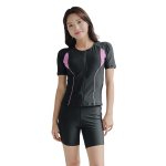 画像27: スイムキャップ付き フィットネス水着 レディース セパレート 半袖 上下セット 大きいサイズ キャップ付き めくれ防止 体型カバー フィットネス水着 (27)