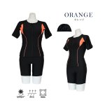 画像18: スイムキャップ付き フィットネス水着 レディース セパレート 半袖 上下セット 大きいサイズ キャップ付き めくれ防止 体型カバー フィットネス水着 (18)