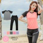 画像1: Tシャツとショットパンツ付きレギンスの2点セットyoga ランニングスポーツウェア (1)