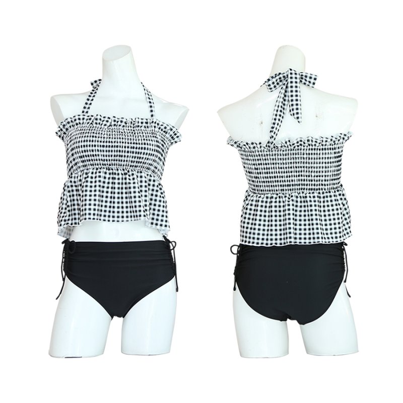 画像6: 水着2点セット シャイリングトップスビキニ/ハイウェストショーツ水着セット タンキニ レディース 体型カバー 2点セット セパレート ビスチェ風ブラ ブラトップ パッド付き ハイウエスト カバーアップ モノトーン (6)