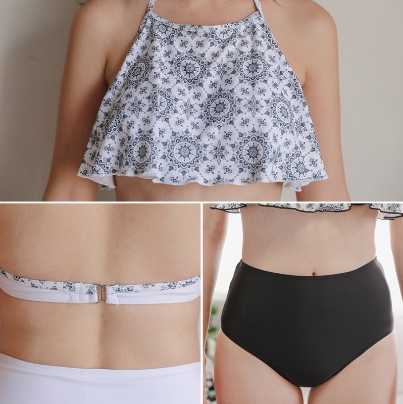 画像2: フリルブラー　ハイウェイストショーツ　水着2点セット　ビキニ2点セット　フリルブラー　ハイウェイストショーツ　水着2点セット　水着 レディース パッド入り フリル ビキニ 2点セット 細見え 大人 韓国風 コリアスタイル　KOREAデザイン (2)