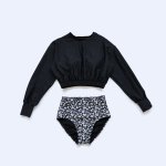 画像2: 長袖カップ付きTシャツとハイウェストショット二点セット水着　レディース 2点セット 体型カバー UVカットレイヤード風 ラッシュガード トップス かわいい ノンワイヤー パッド付き (2)