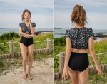 画像8: 半袖カップ付きトップスとハイウェストショートと水着2点セット (8)