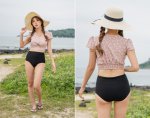 画像7: 半袖カップ付きトップスとハイウェストショートと水着2点セット (7)