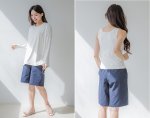 画像19: トップスとショーツとカバーアップロングTと布帛パンツ４点セット水着 タンキニ水着 レディース 体型カバー 長袖シャツ ラッシュガード ハーフパンツ 4点セットビキニ (19)