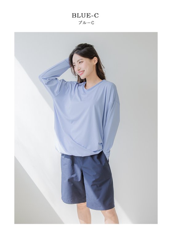 画像40: トップスとショーツとカバーアップロングTと布帛パンツ４点セット水着 タンキニ水着 レディース 体型カバー 長袖シャツ ラッシュガード ハーフパンツ 4点セットビキニ (40)