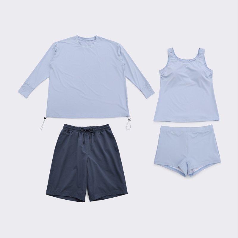 画像42: トップスとショーツとカバーアップロングTと布帛パンツ４点セット水着 タンキニ水着 レディース 体型カバー 長袖シャツ ラッシュガード ハーフパンツ 4点セットビキニ (42)