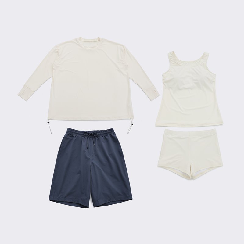 画像18: トップスとショーツとカバーアップロングTと布帛パンツ４点セット水着 タンキニ水着 レディース 体型カバー 長袖シャツ ラッシュガード ハーフパンツ 4点セットビキニ (18)