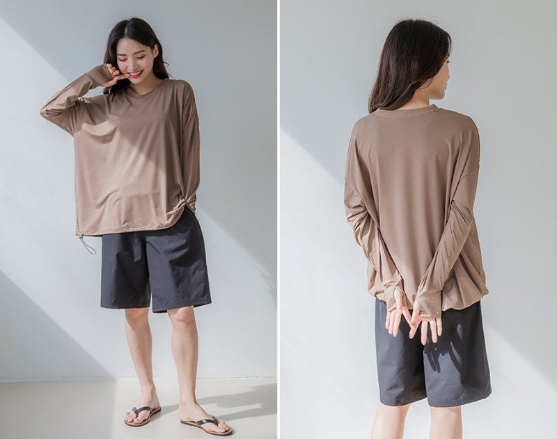 画像35: トップスとショーツとカバーアップロングTと布帛パンツ４点セット水着 タンキニ水着 レディース 体型カバー 長袖シャツ ラッシュガード ハーフパンツ 4点セットビキニ (35)