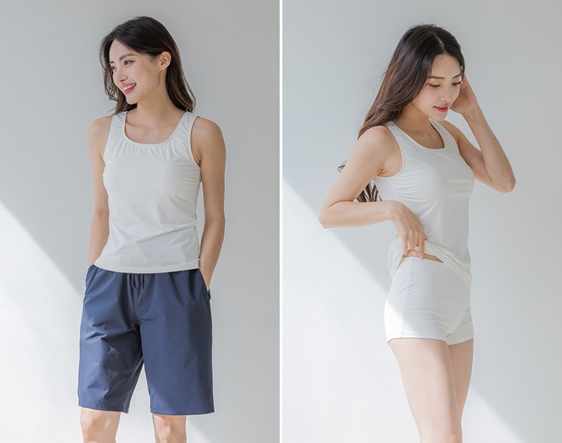 画像17: トップスとショーツとカバーアップロングTと布帛パンツ４点セット水着 タンキニ水着 レディース 体型カバー 長袖シャツ ラッシュガード ハーフパンツ 4点セットビキニ (17)