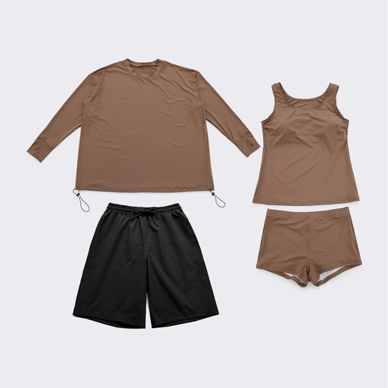 画像34: トップスとショーツとカバーアップロングTと布帛パンツ４点セット水着 タンキニ水着 レディース 体型カバー 長袖シャツ ラッシュガード ハーフパンツ 4点セットビキニ (34)