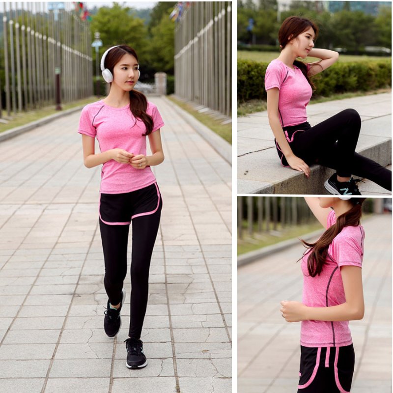 画像12: ヨガスポーツウェア セット　ヨガ2点セット ヨガウェア 上下セット レディース 体型カバー 半袖 Tシャツ ハイウエスト ヨガパンツ レギンス ピラティス トレーニング ジム スポーツウェア 吸汗速乾 (12)