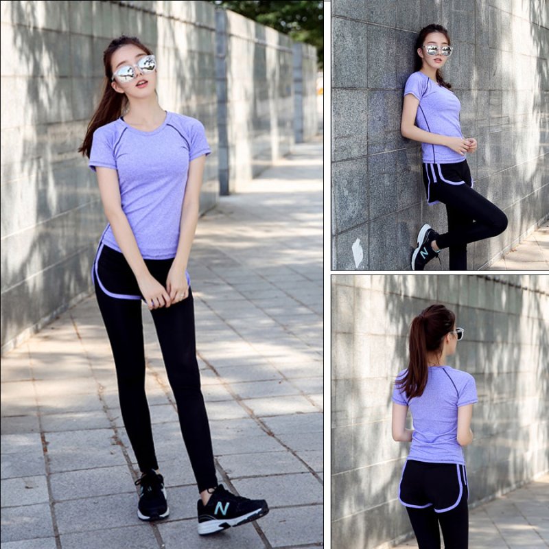 画像13: ヨガスポーツウェア セット　ヨガ2点セット ヨガウェア 上下セット レディース 体型カバー 半袖 Tシャツ ハイウエスト ヨガパンツ レギンス ピラティス トレーニング ジム スポーツウェア 吸汗速乾 (13)