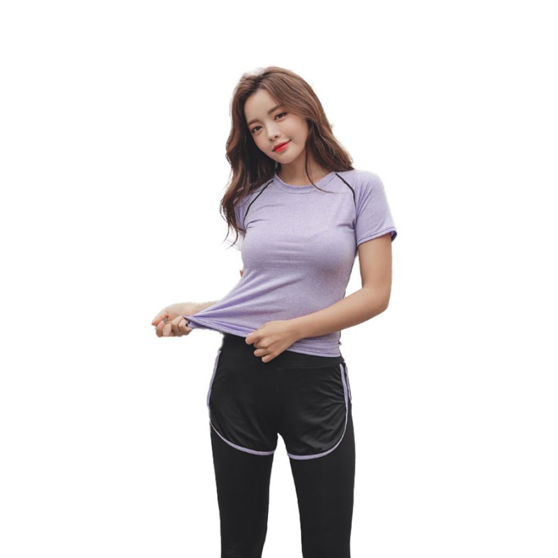 画像16: ヨガスポーツウェア セット　ヨガ2点セット ヨガウェア 上下セット レディース 体型カバー 半袖 Tシャツ ハイウエスト ヨガパンツ レギンス ピラティス トレーニング ジム スポーツウェア 吸汗速乾 (16)