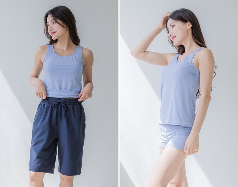 画像41: トップスとショーツとカバーアップロングTと布帛パンツ４点セット水着 タンキニ水着 レディース 体型カバー 長袖シャツ ラッシュガード ハーフパンツ 4点セットビキニ (41)