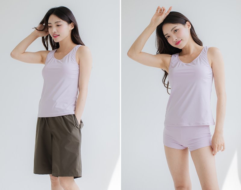 画像21: トップスとショーツとカバーアップロングTと布帛パンツ４点セット水着 タンキニ水着 レディース 体型カバー 長袖シャツ ラッシュガード ハーフパンツ 4点セットビキニ (21)