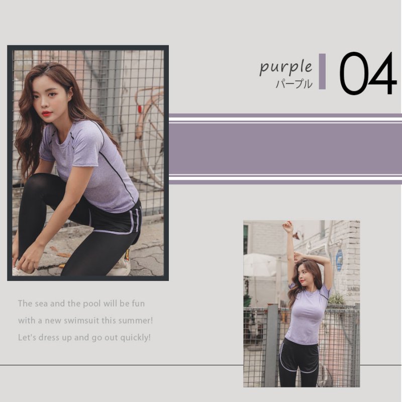 画像9: ヨガスポーツウェア セット　ヨガ2点セット ヨガウェア 上下セット レディース 体型カバー 半袖 Tシャツ ハイウエスト ヨガパンツ レギンス ピラティス トレーニング ジム スポーツウェア 吸汗速乾 (9)