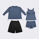 画像30: トップスとショーツとカバーアップロングTと布帛パンツ４点セット水着 タンキニ水着 レディース 体型カバー 長袖シャツ ラッシュガード ハーフパンツ 4点セットビキニ (30)