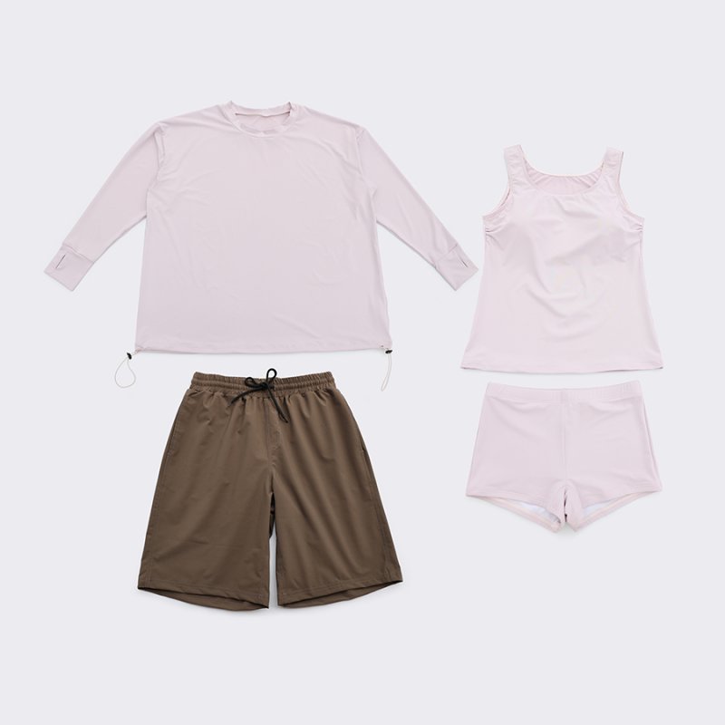 画像22: トップスとショーツとカバーアップロングTと布帛パンツ４点セット水着 タンキニ水着 レディース 体型カバー 長袖シャツ ラッシュガード ハーフパンツ 4点セットビキニ (22)