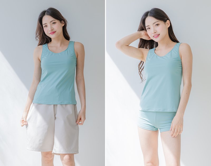 画像25: トップスとショーツとカバーアップロングTと布帛パンツ４点セット水着 タンキニ水着 レディース 体型カバー 長袖シャツ ラッシュガード ハーフパンツ 4点セットビキニ (25)