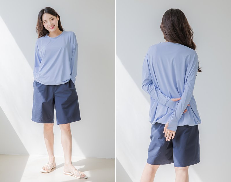 画像43: トップスとショーツとカバーアップロングTと布帛パンツ４点セット水着 タンキニ水着 レディース 体型カバー 長袖シャツ ラッシュガード ハーフパンツ 4点セットビキニ (43)