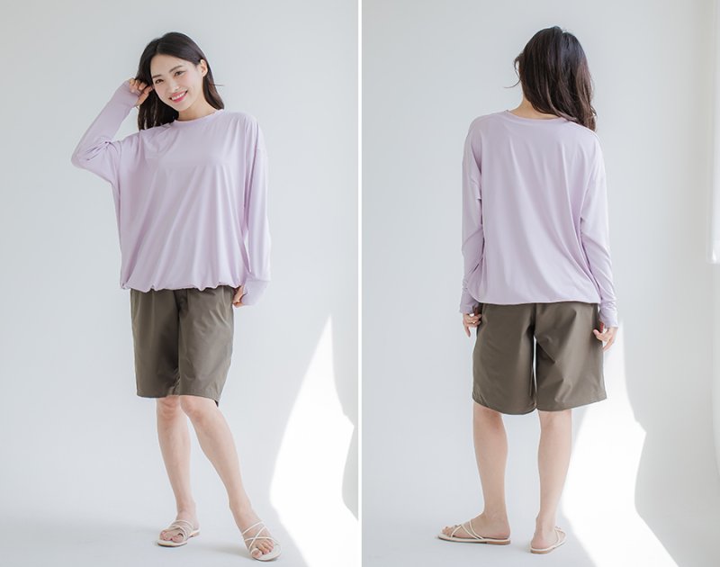 画像23: トップスとショーツとカバーアップロングTと布帛パンツ４点セット水着 タンキニ水着 レディース 体型カバー 長袖シャツ ラッシュガード ハーフパンツ 4点セットビキニ (23)