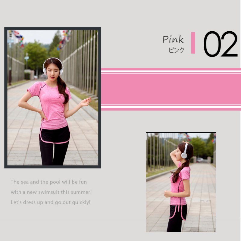 画像7: ヨガスポーツウェア セット　ヨガ2点セット ヨガウェア 上下セット レディース 体型カバー 半袖 Tシャツ ハイウエスト ヨガパンツ レギンス ピラティス トレーニング ジム スポーツウェア 吸汗速乾 (7)