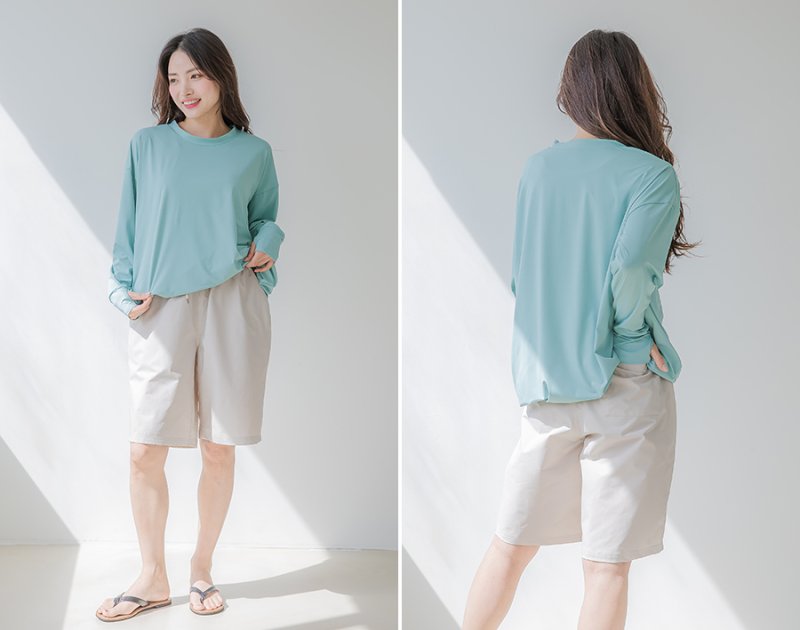 画像27: トップスとショーツとカバーアップロングTと布帛パンツ４点セット水着 タンキニ水着 レディース 体型カバー 長袖シャツ ラッシュガード ハーフパンツ 4点セットビキニ (27)