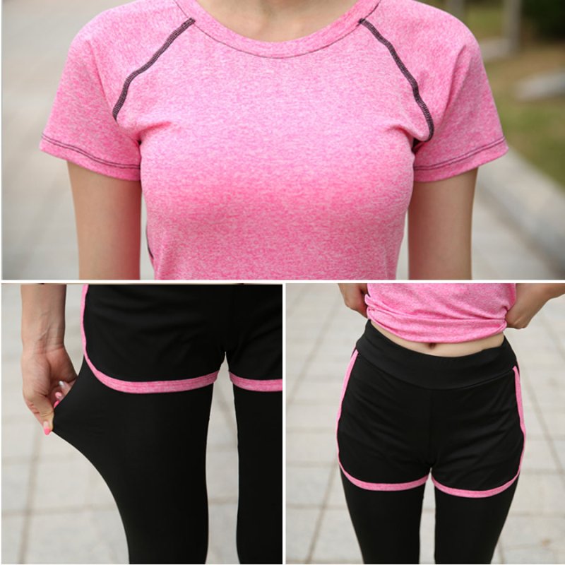 画像3: ヨガスポーツウェア セット　ヨガ2点セット ヨガウェア 上下セット レディース 体型カバー 半袖 Tシャツ ハイウエスト ヨガパンツ レギンス ピラティス トレーニング ジム スポーツウェア 吸汗速乾 (3)